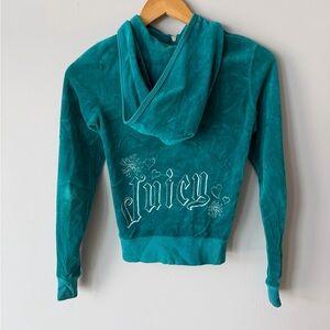 Juicy Couture Teal Velour Hoodie with Embroidered Logo
